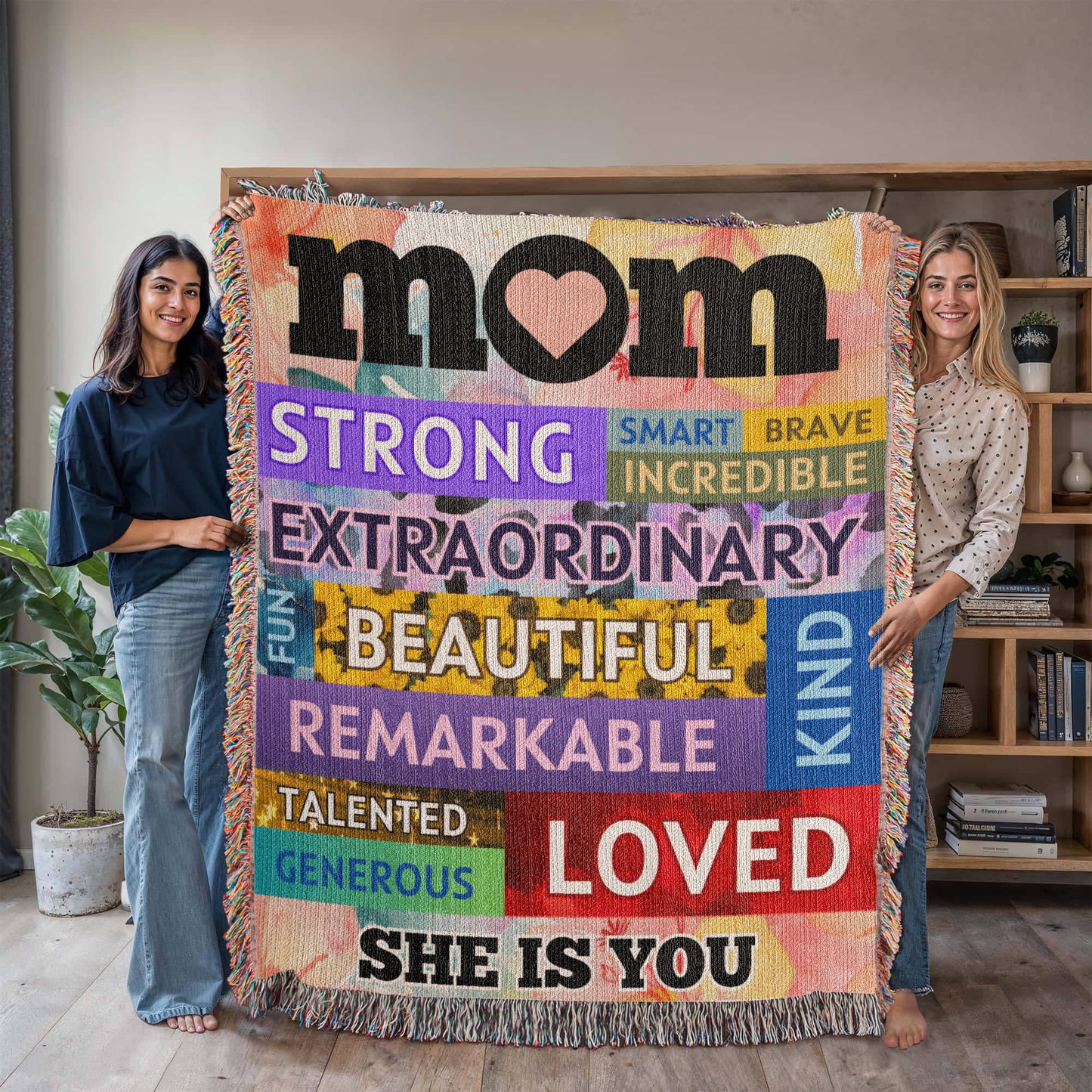 MOM "She Is You" Loving Affirmations Woven Heirloom Blanket 50" X 60"