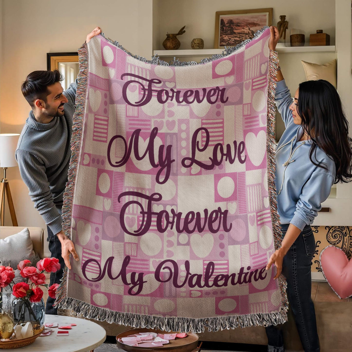 Forever My Valentine  Woven Heirloom Blanket 50" X 60"