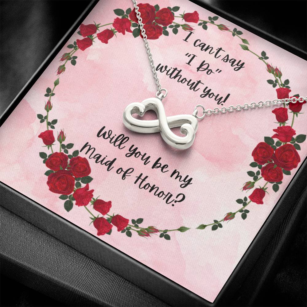 Made of Honor Proposal Red Roses Love Infinity Necklace