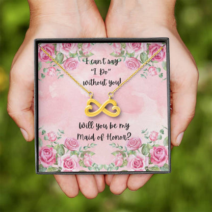 Maid of Honor Proposal Pink Watercolor Love Infinity Necklace