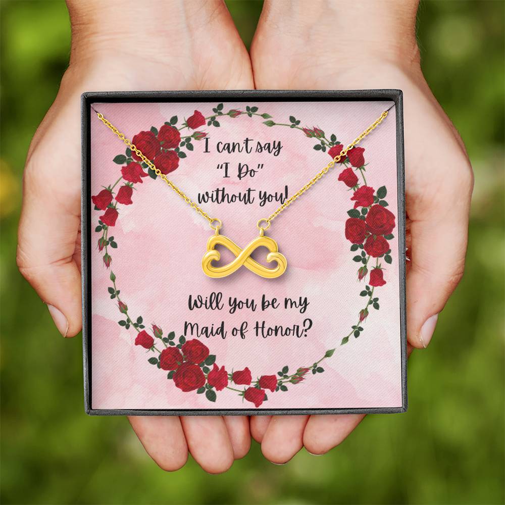 Made of Honor Proposal Red Roses Love Infinity Necklace