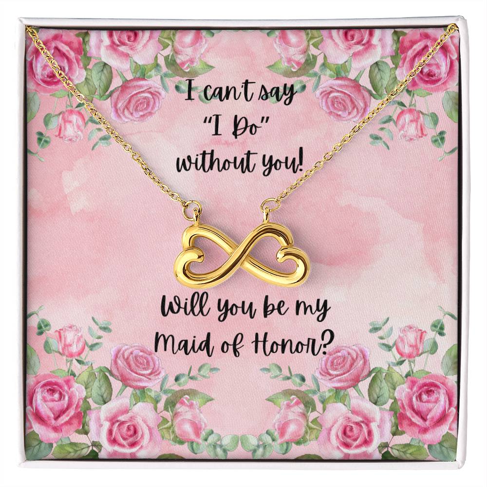 Maid of Honor Proposal Pink Watercolor Love Infinity Necklace