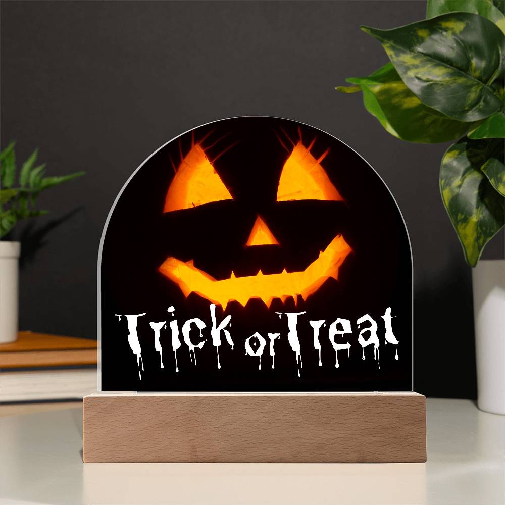 Jack-o-lantern Trick or Treat Halloween Acrylic with Lighted Base