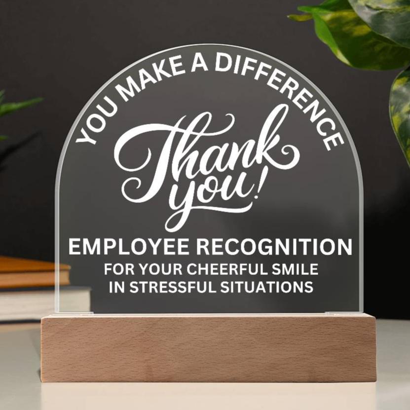 Employee Recognition Award Acrylic Plaque with LED Lighted  Dome (with 7 Color Settings all in 1)