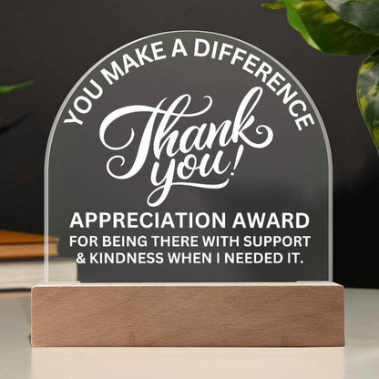 Thank You Gift Appreciation Award Acrylic Plaque with LED Lighted  Dome (with 7 Color Settings all in 1)