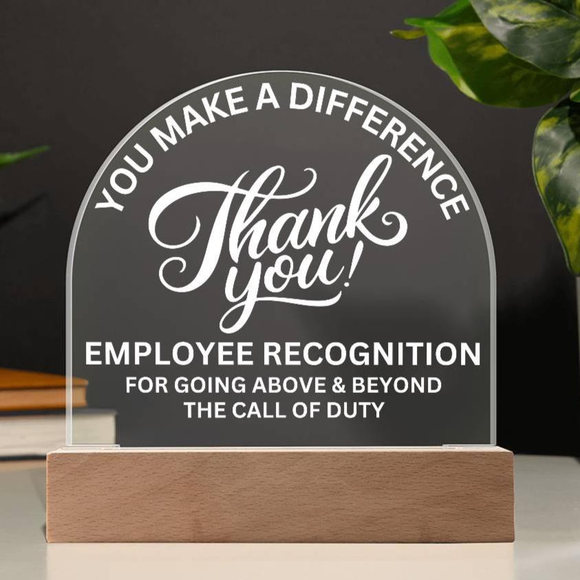 Employee Recognition Award Acrylic Plaque with LED Lighted  Dome (with 7 Color Settings all in 1)