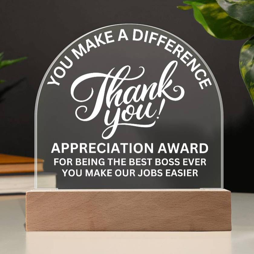 Best Boss Gift Appreciation Award Acrylic Plaque with LED Lighted  Dome (with 7 Color Settings all in 1)