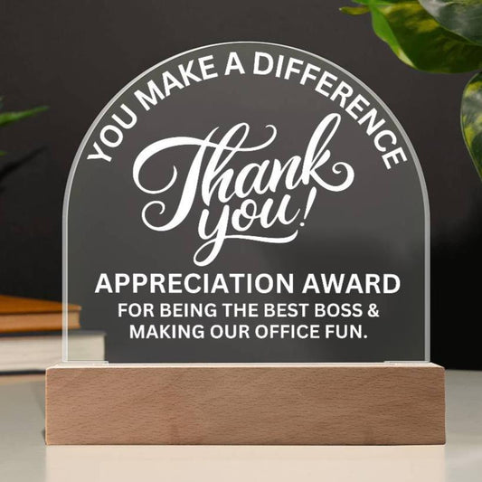 Best Boss Gift Appreciation Award Acrylic Plaque with LED Lighted  Dome (with 7 Color Settings all in 1)