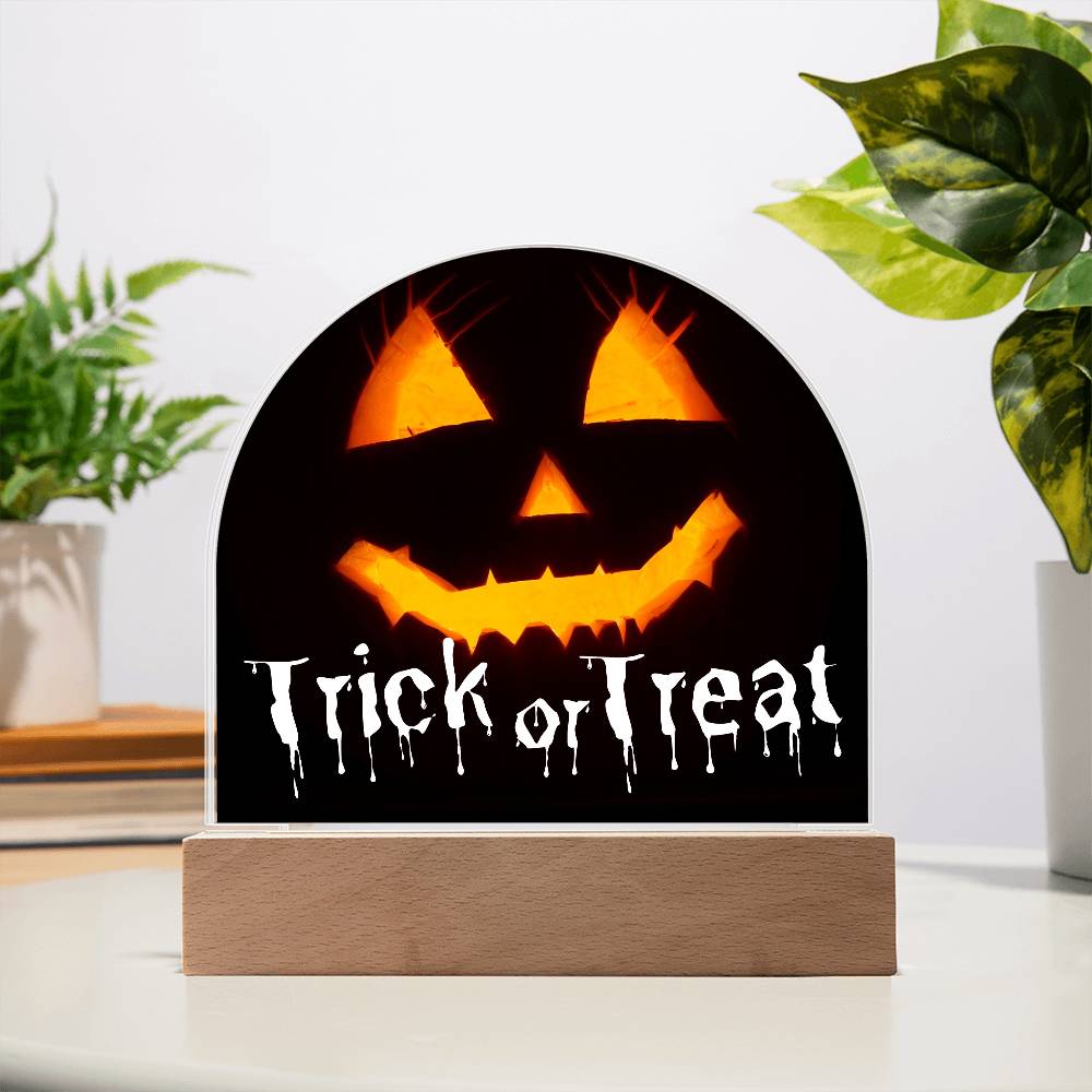 Jack-o-lantern Trick or Treat Halloween Acrylic with Lighted Base