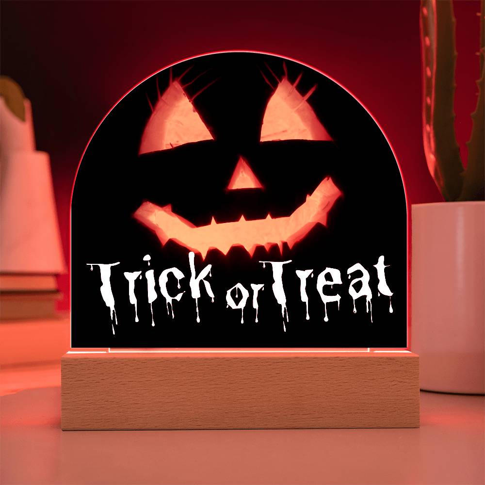 Jack-o-lantern Trick or Treat Halloween Acrylic with Lighted Base