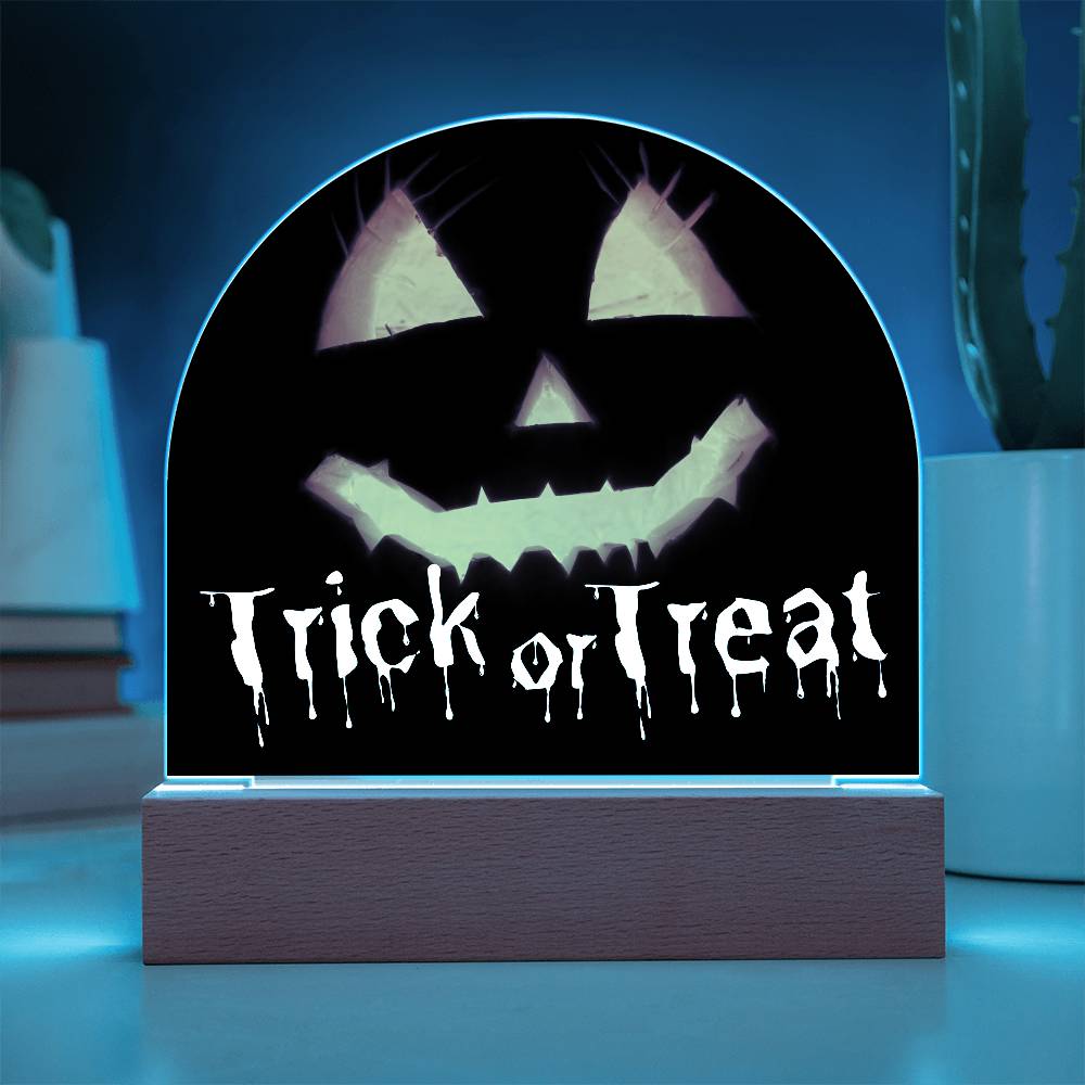 Jack-o-lantern Trick or Treat Halloween Acrylic with Lighted Base