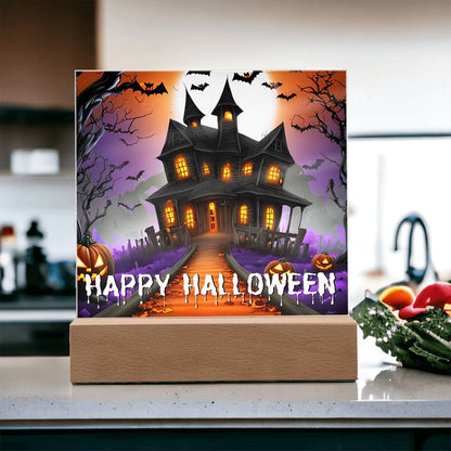Haunted House Happy Halloween Acrylic With Lighted Base