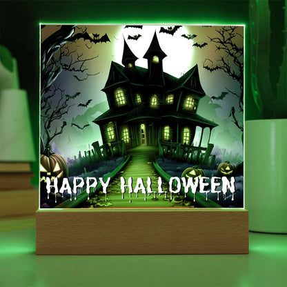 Haunted House Happy Halloween Acrylic With Lighted Base