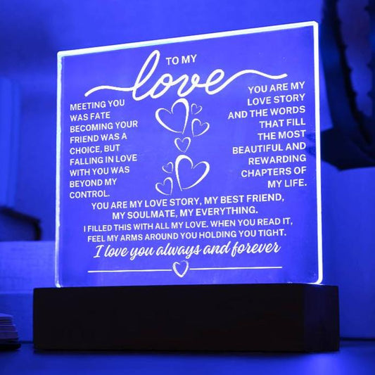 To My Love "Meeting you was fate..." Acrylic Plaque With Lighted Base