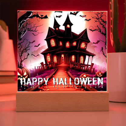 Haunted House Happy Halloween Acrylic With Lighted Base