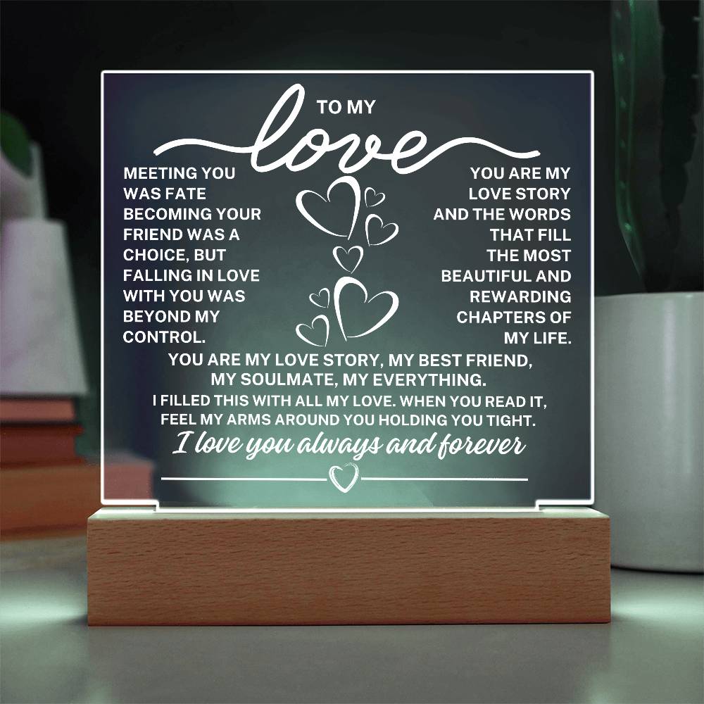 To My Love "Meeting you was fate..." Acrylic Plaque With Lighted Base