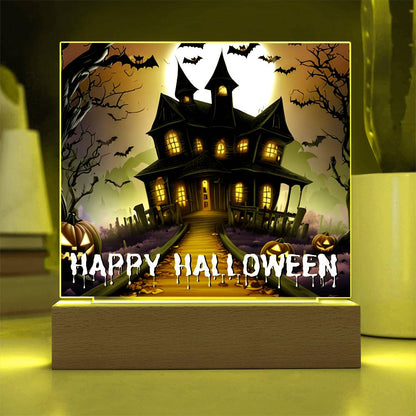 Haunted House Happy Halloween Acrylic With Lighted Base