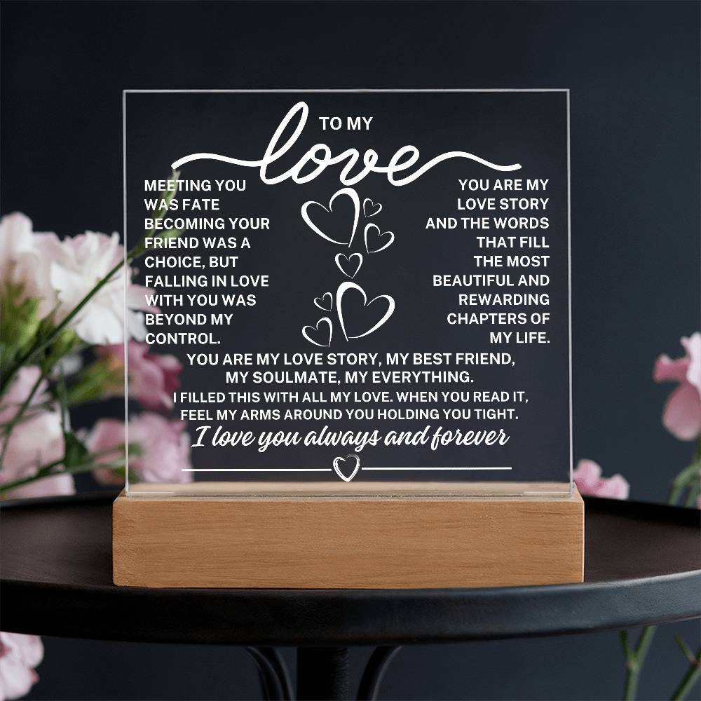 To My Love "Meeting you was fate..." Acrylic Plaque With Lighted Base