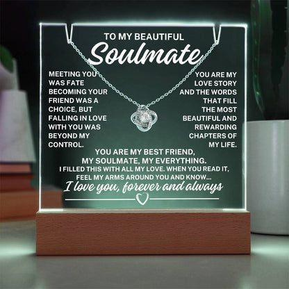 To My Beautiful Soulmate "Meeting You Was Fate..." Lighted Acrylic Keepsake With Love Knot Necklace