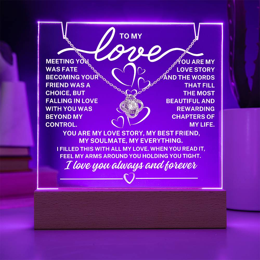 To My Love "Meeting you was fate..." Acrylic Plaque With Lighted Base