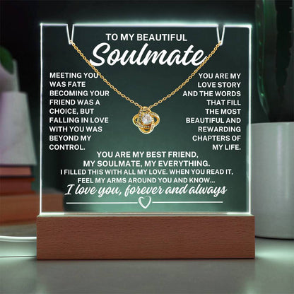 To My Beautiful Soulmate "Meeting You Was Fate..." Lighted Acrylic Keepsake With Love Knot Necklace