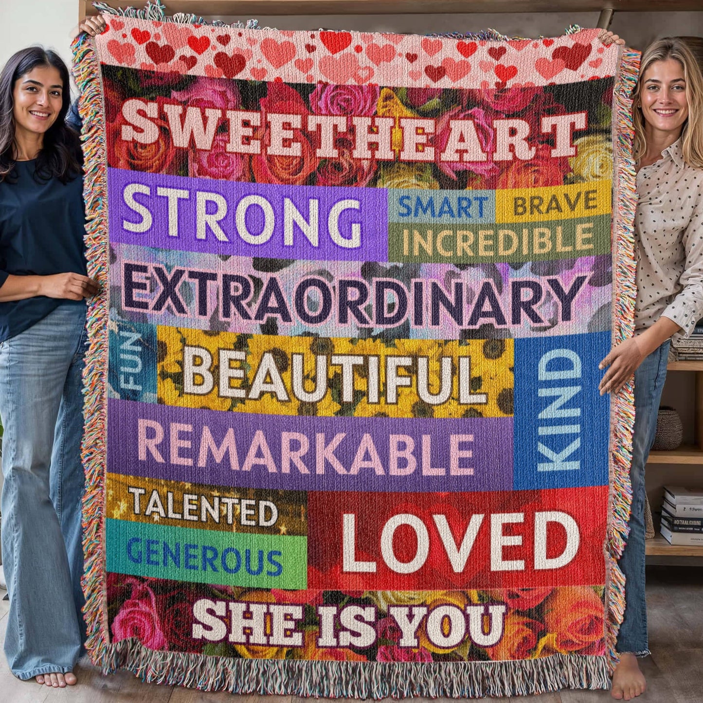 Sweetheart "She Is You" Loving Affirmations Heirloom Woven Blanket 50" X 60"