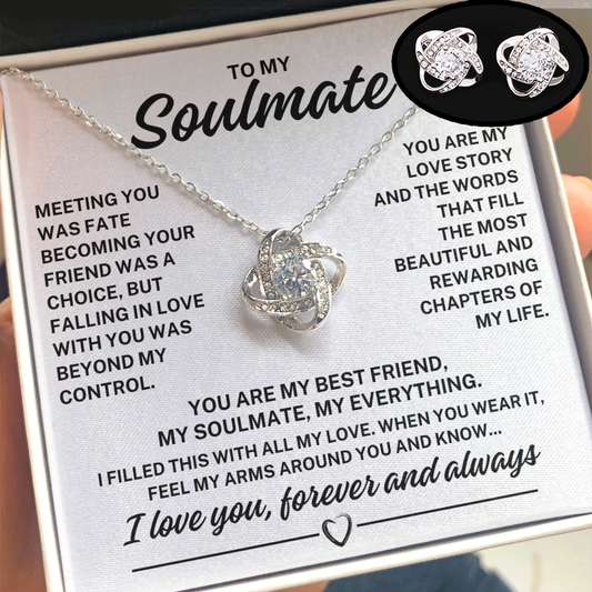 To My Soulmate - "Meeting you was fate..."   Love Knot Necklace & Earrings Set   (Ships Tomorrow From Texas)