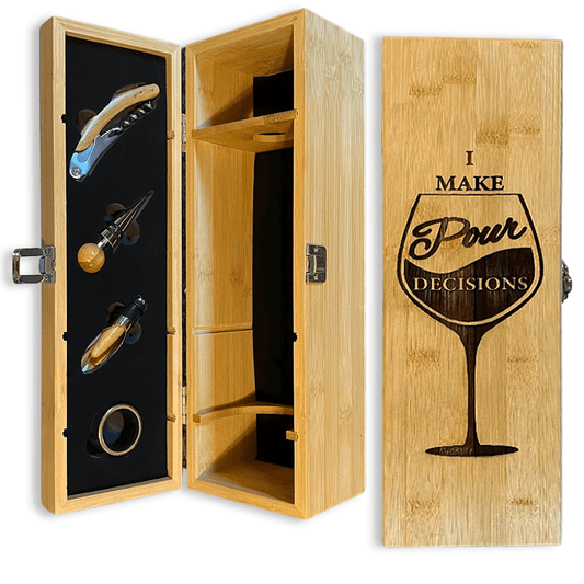 I Make Pour Decisions Laser Engraved Wine Box Gift Set