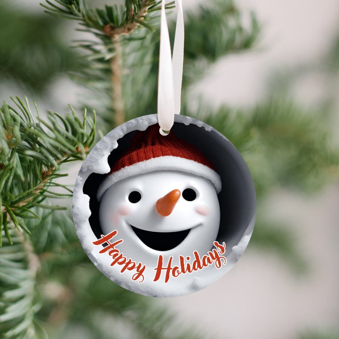 Exclusive Happy Holidays Snowman Tree Ornament (Stocking stuffer, Friends Gift, Co-Worker Gift Bulk Savings)