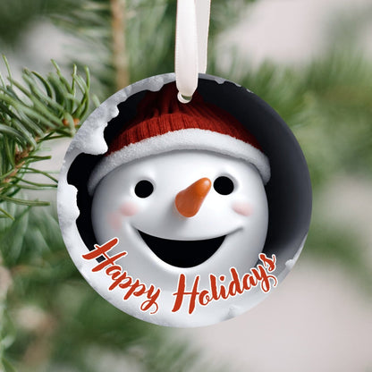 Exclusive Happy Holidays Snowman Tree Ornament (Stocking stuffer, Friends Gift, Co-Worker Gift Bulk Savings)