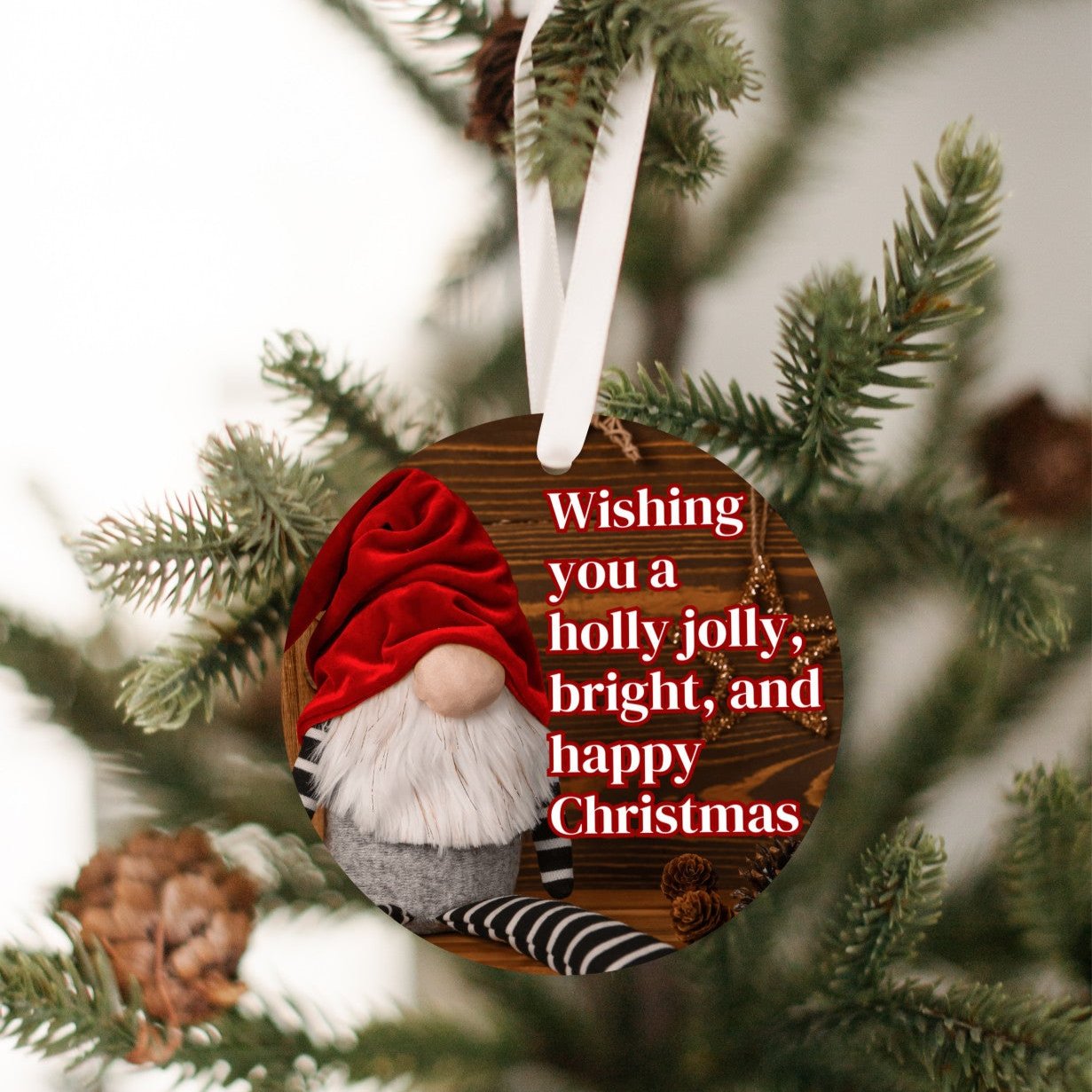 Wishing You a Holly Jolly Christmas Gnome Tree Ornament (Stocking stuffer, Friends Gift, Co-Worker Gift Bulk Savings)