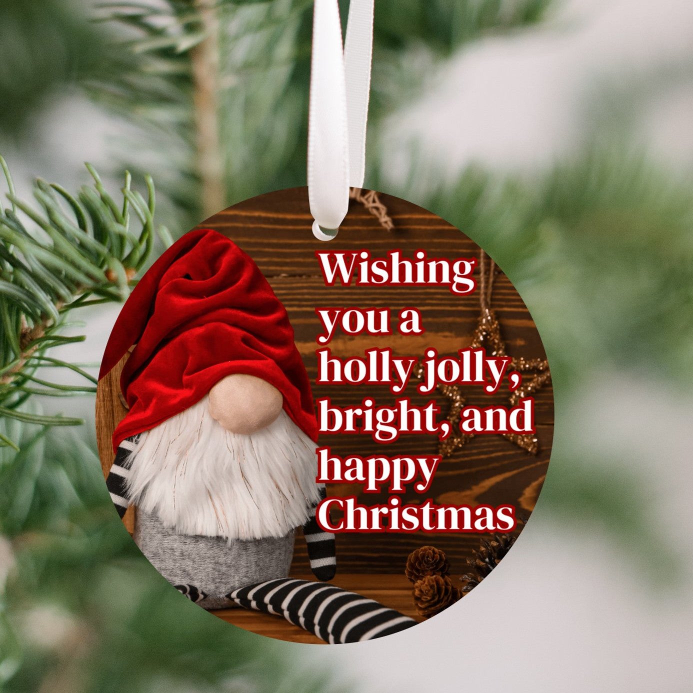 Wishing You a Holly Jolly Christmas Gnome Tree Ornament (Stocking stuffer, Friends Gift, Co-Worker Gift Bulk Savings)