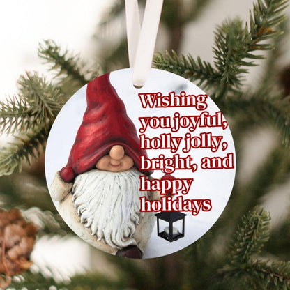 Happy Holidays Gnome Tree Ornament (Stocking stuffer, Friends Gift, Co-Worker Gift Bulk Savings)