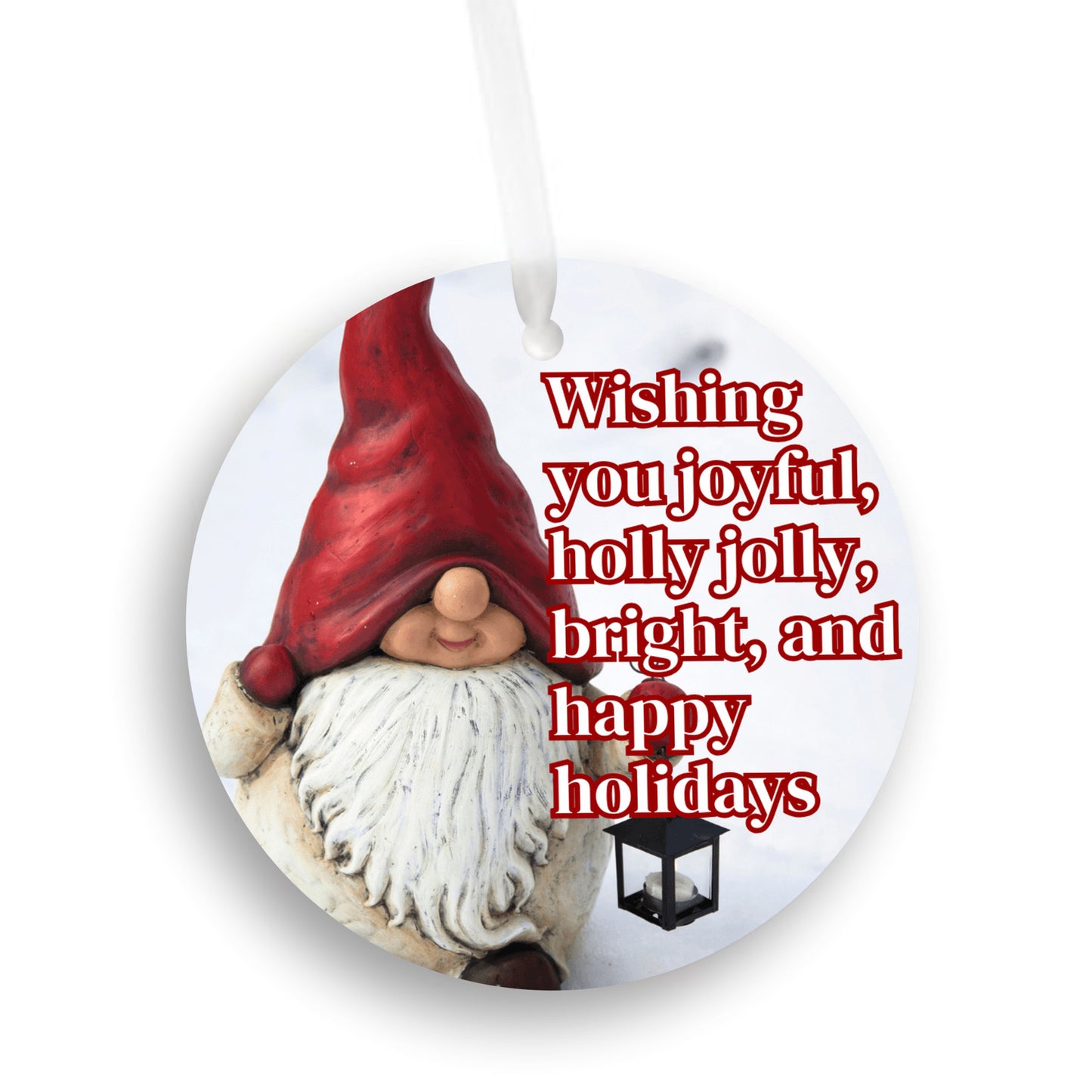 Happy Holidays Gnome Tree Ornament (Stocking stuffer, Friends Gift, Co-Worker Gift Bulk Savings)