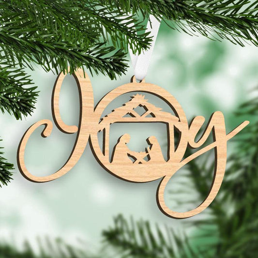 Joy Nativity Wooden Christmas Tree Ornament (Stocking stuffer, Friends Gift, Co-Worker Gift Bulk Savings)