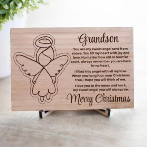 Grandson Sweet Angel Postcard with Pop-Out Angel Christmas Ornament