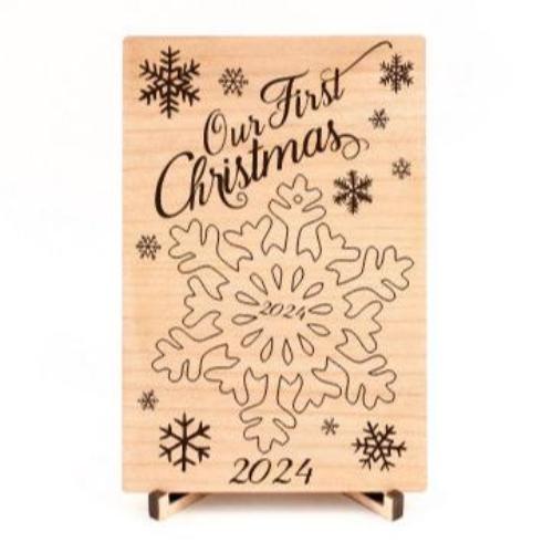 Our First Christmas Postcard with Pop-Out Snowflake Christmas Tree Ornament 2024