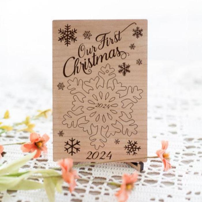 Our First Christmas Postcard with Pop-Out Snowflake Christmas Tree Ornament 2024