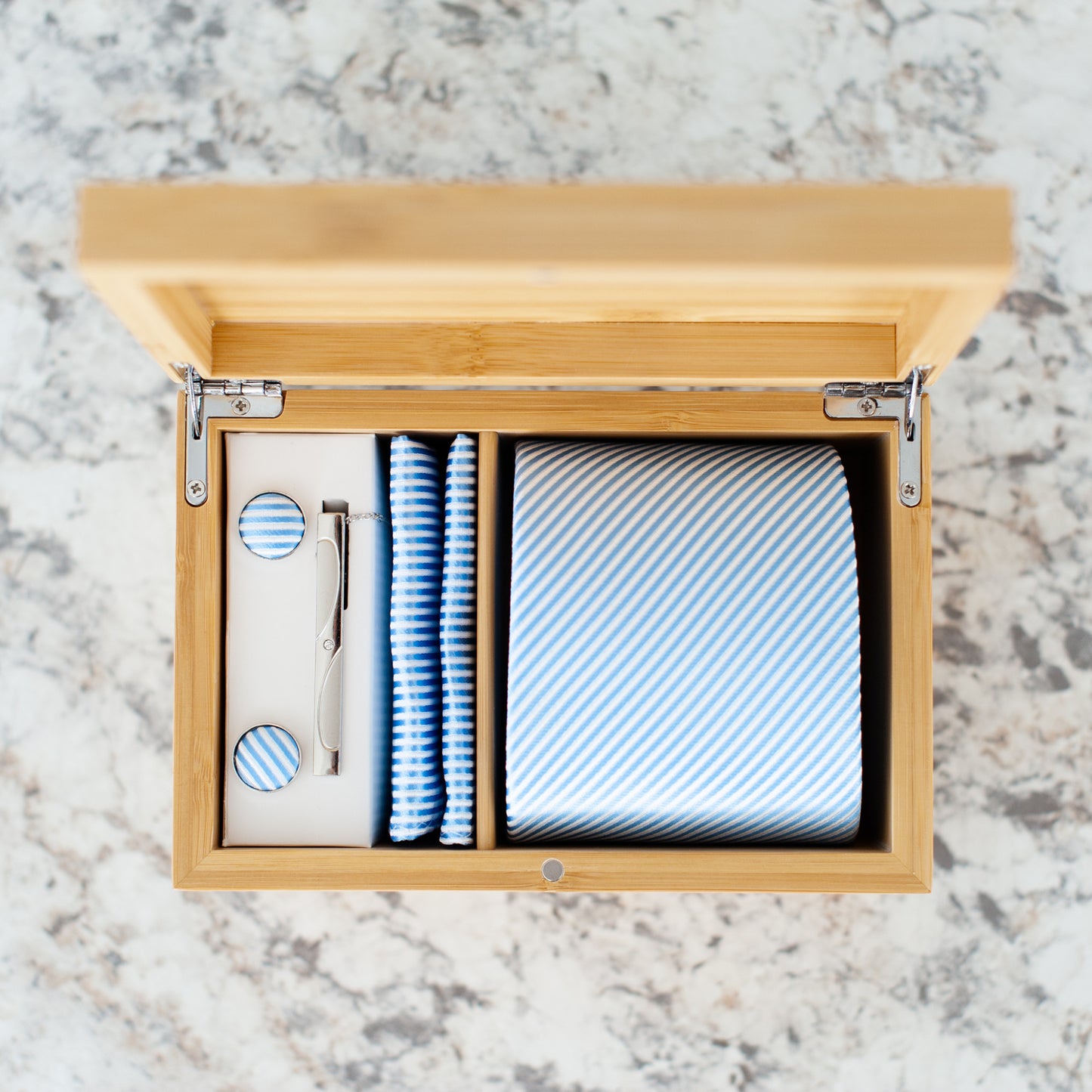 "A Dad Who Loves God is My Hero" Engraved Tie Gift Box: Includes Premium Tie, Tie Clip, and Matching Handkerchief