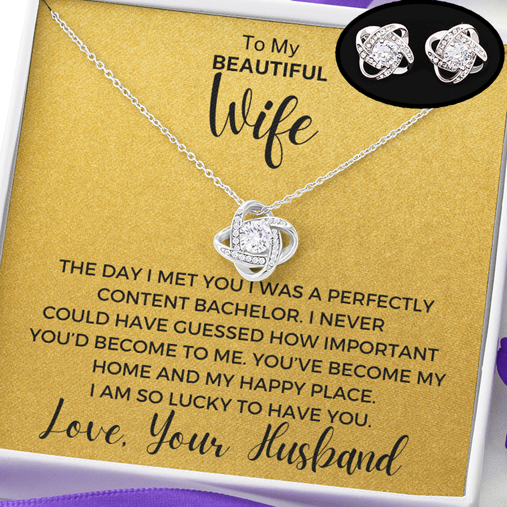 Gift to Wife - The Day I Met You... Love Knot Necklace & Earrings Set (Ships by Tomorrow From Texas)