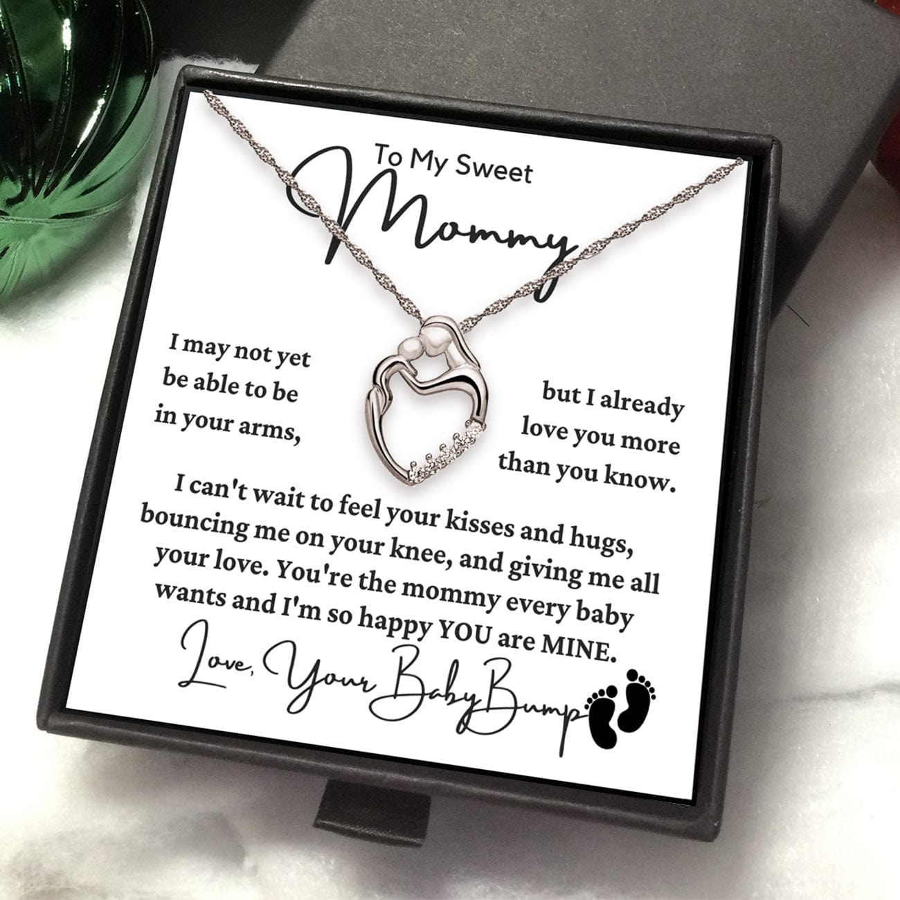 To Soon-to-be Mom From Baby Bump "I may be just a bump..." Mom Heart Necklace
