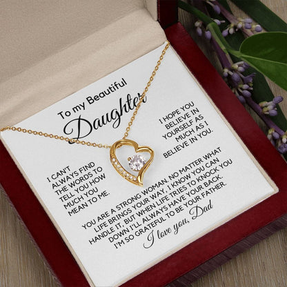 To Daughter From Dad "I can't always find..." Heart Necklace