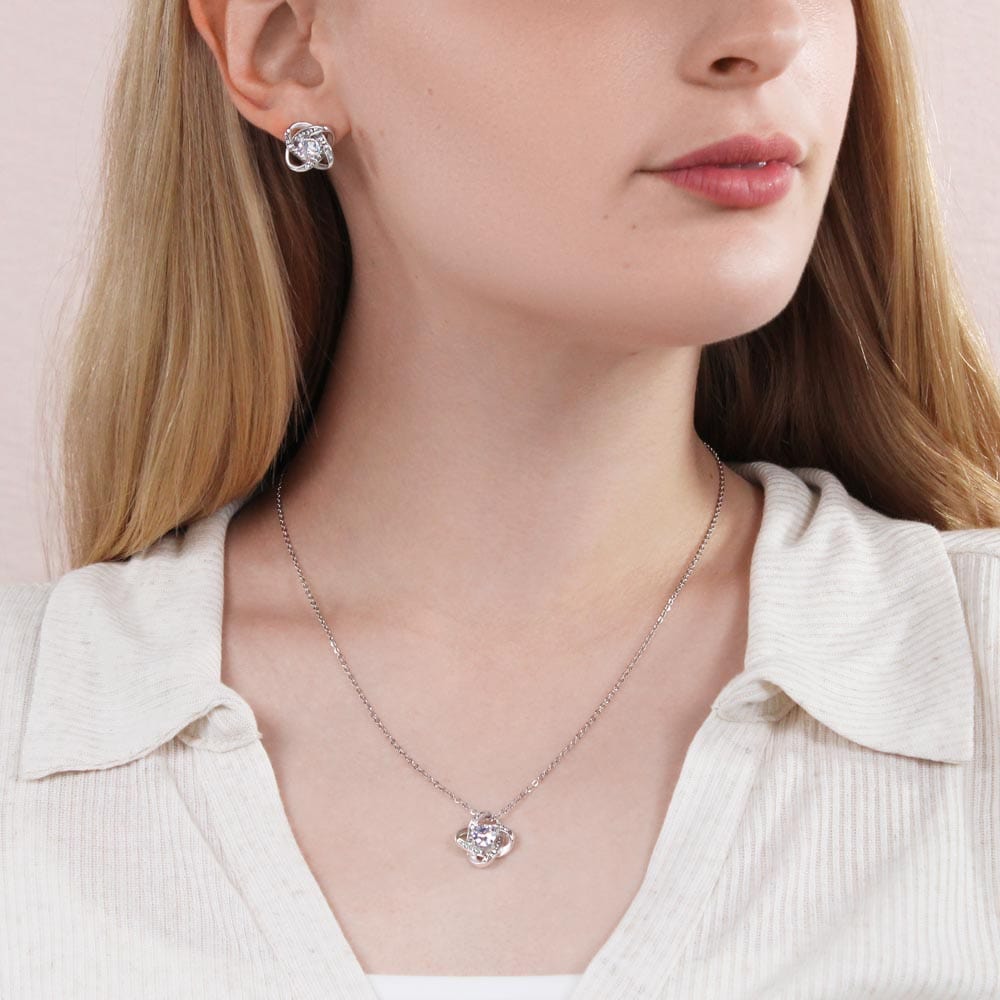 Gift to Beautiful Wife - Love Is Patient Love Knot Earring & Necklace Set