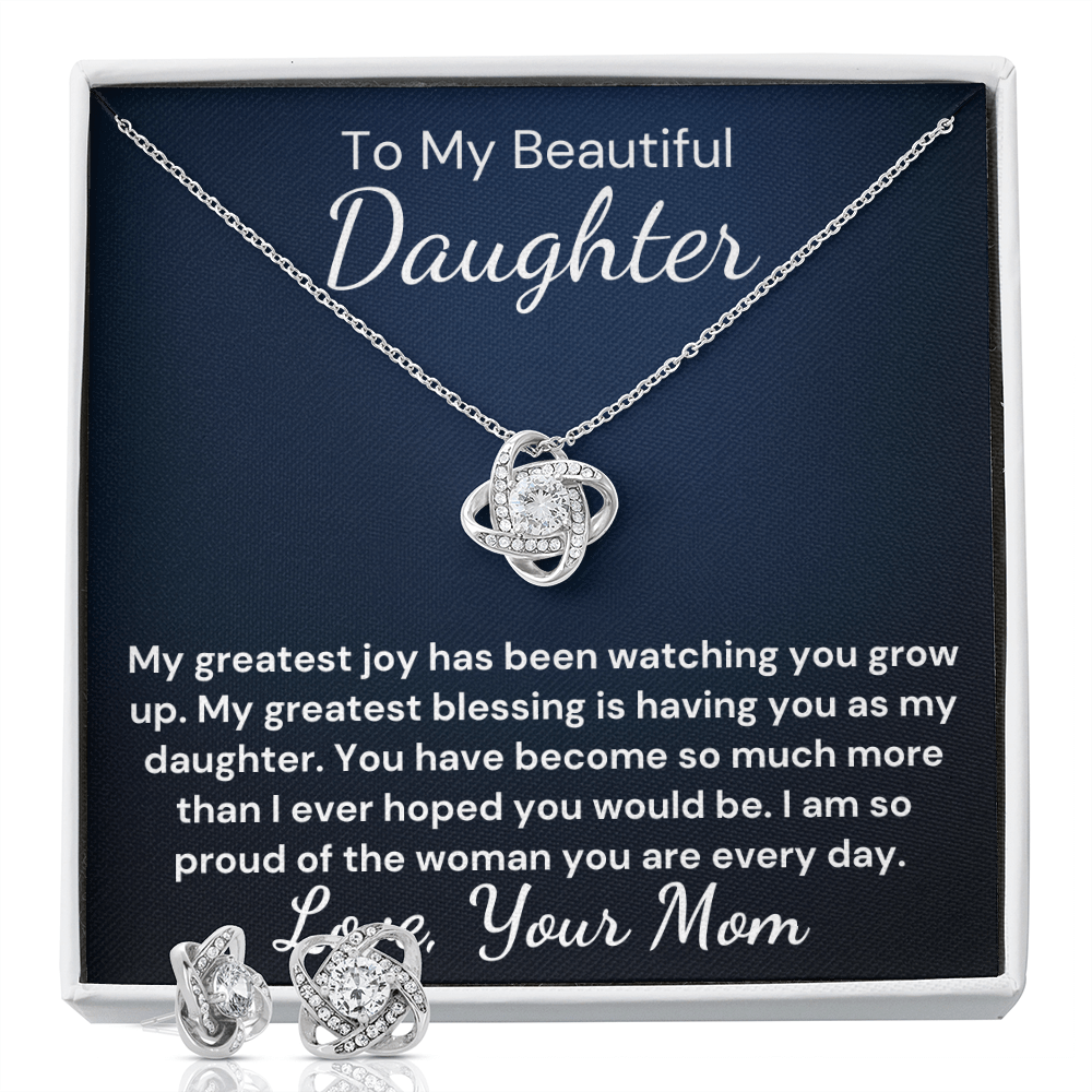 Gift to Daughter From Mom Greatest Blessing Love Knot Earring & Necklace Set