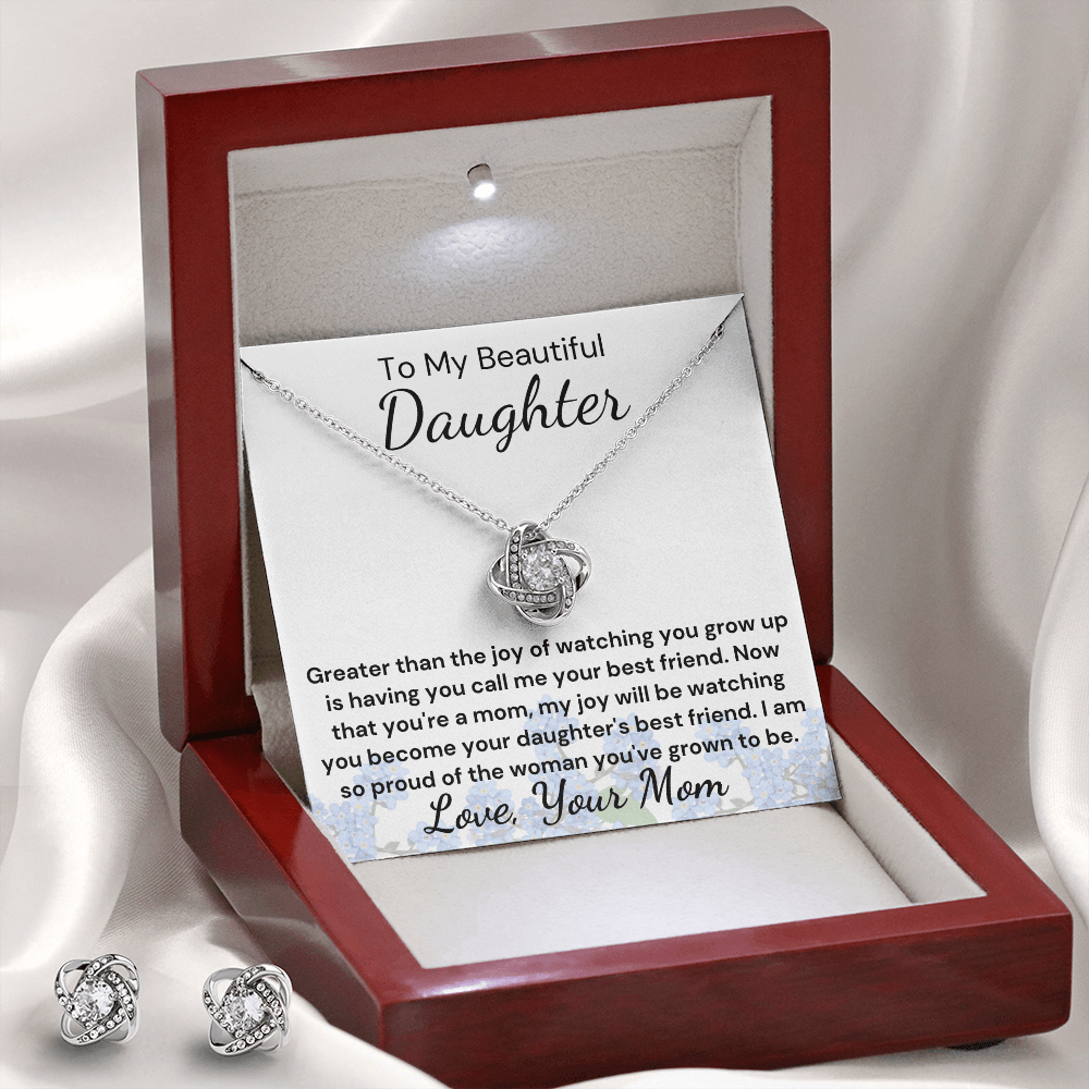 Gift to Daughter From Mom Greatest Joy Love Knot Earring & Necklace Set