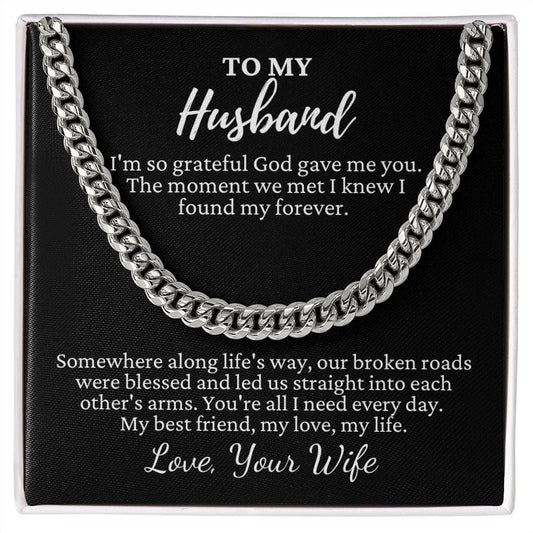 To My Husband "I'm so grateful..." Cubin Link Chain