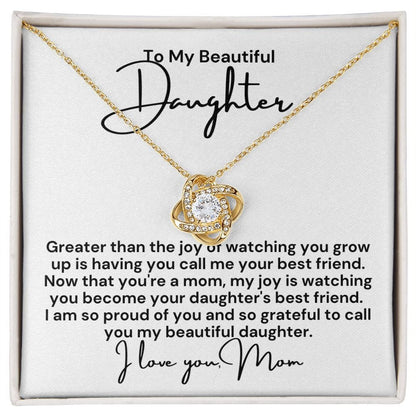 To Daughter From Mom "Greater than the joy of..." Love Knot Necklace