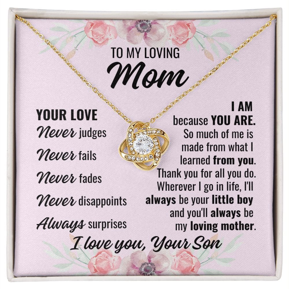 To Mom From Son "Your Love Never..." Love Knot Necklace