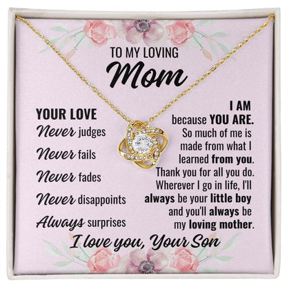 To Mom From Son "Your Love Never..." Love Knot Necklace