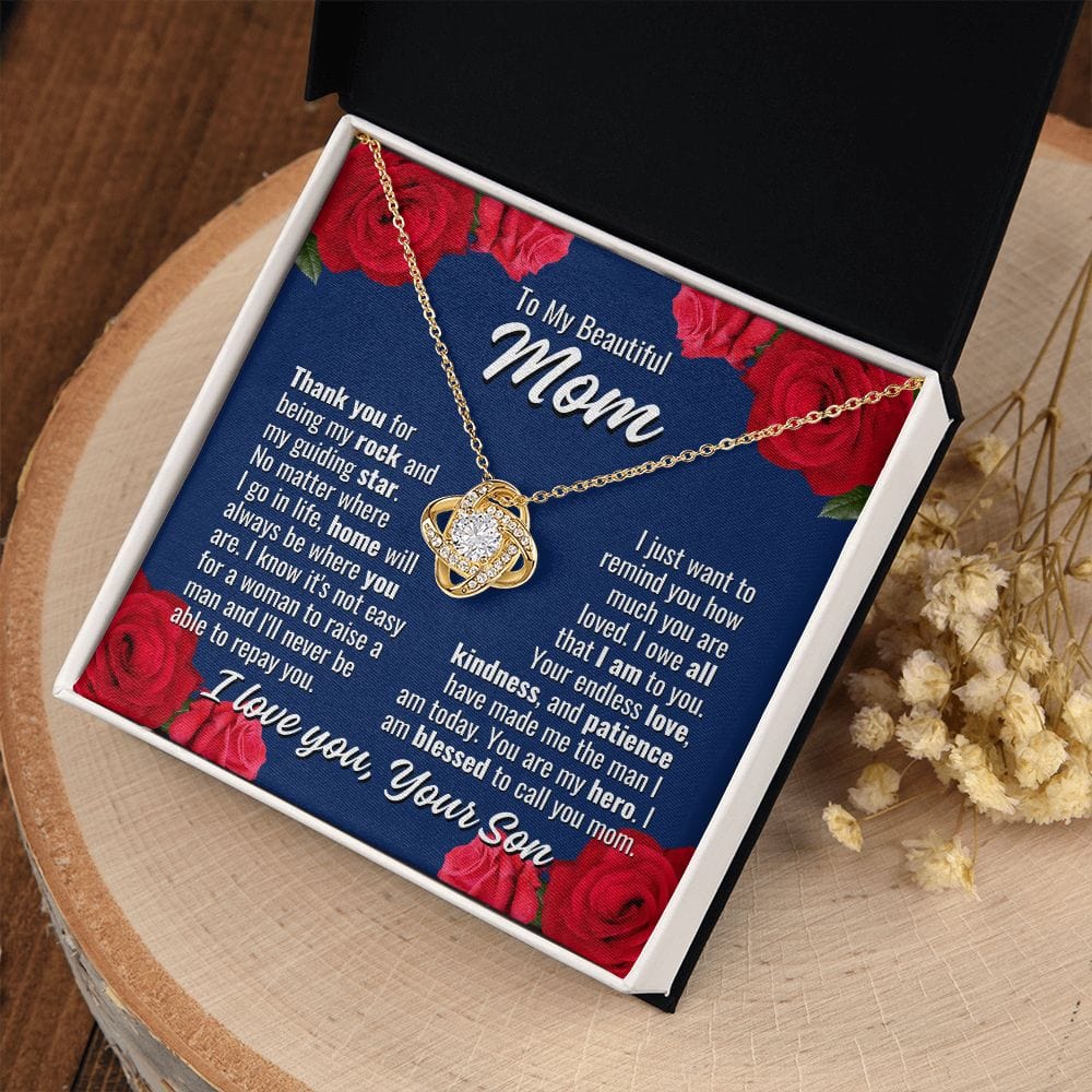 To Mom From Son "Thank you for being..." Love Knot Necklace